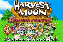 Harvest Moon More Friends of Mineral Town title screen for GameBoy Advance